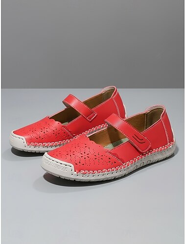  Rote Mary-Jane-Ballerinas für Damen – atmungsaktive, bequeme Schuhe mit Cut-outs und verstellbarem Riemen, leichte Reiseschuhe. &Alltagskleidung