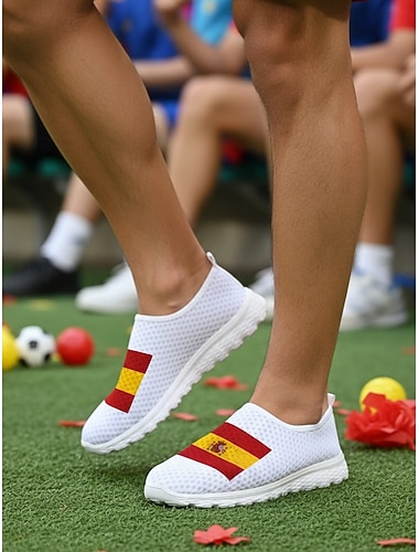  Herresneakers med Spanias flagg – lette, pustende fritidssko for fotballfans, daglige gåturer og stadionbruk
