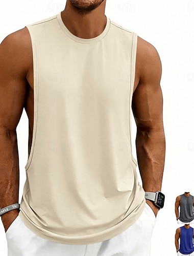  Herre Singleter Vest Underskjorte Ermeløs skjorte Ermeløs Rund hals Sommer Vår عادي Mote Sportslig Klassisk Ren Avslappet Treningssenter Gate Svart Hvit Rosa Topp T-skjorte for menn