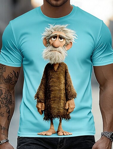  Herr Nyans Gammal man T-shirt Kortärmad T-shirt 3D-tryck Rund hals Skjorta Rolig Ledigt Dagligen Gata Blå Ljusblå Purpur Sommar Vår Kläder S M L XL 2XL 3XL