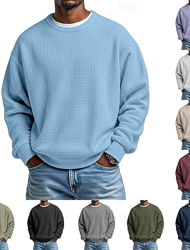  Herren Sweatshirt Waffel-Sweatshirt Pullover Aprikose Schwarz Weiß Hellgrün Rote Rundhalsausschnitt Einfach Strukturiert Lässig Täglich Sport & Outdoor Polyester Streetwear Cool Sportbekleidung