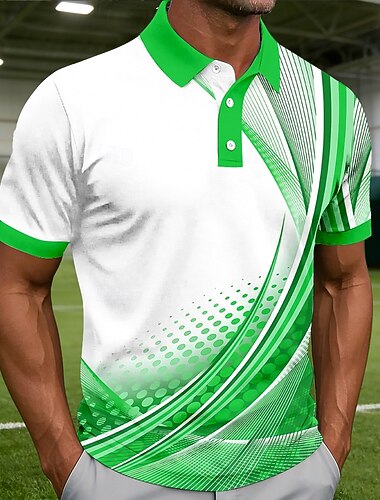  Herre Geometrisk Linje Poloskjorter Kortermet Poloskjorter Skjorter med krage Fritid treningsklær 3D-utskrift Knapper Vår sommer Blå Rød Lilla