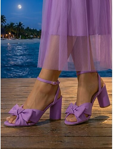  Paarse sandalen met strik en hoge hakken voor dames - elegante sandalen met enkelbandje voor een romantisch diner tijdens de vakantie &strandavond feestschoenen
