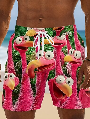  Homme Flamant rose Oiseau animaux de dessin animé Maillots de bain Maillots de bain shorts de bain Shorts de Surf Taille Moyenne Hawaïen Drôle Vacances à la Plage Poches Latérales doublure en maille