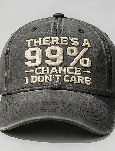 Casquette de baseball brodée « Je m'en fiche » (99 % de chances), unisexe, en coton délavé et vieilli, style rétro, ajustable, idéale pour les sports de plein air.