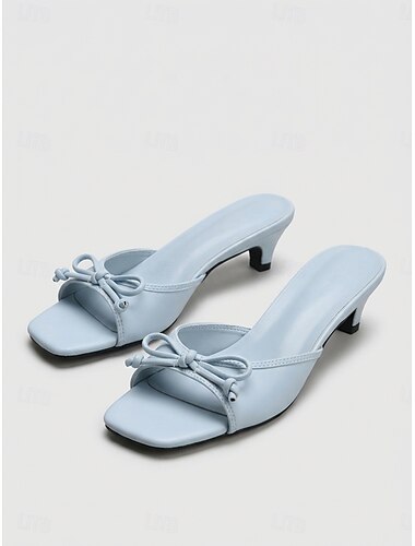  Chique lichtblauwe muiltjes met kittenhak voor dames - elegante sandalen met open teen en strikdetail voor een stijlvolle Franse look, perfect voor dagelijks gebruik en zomervakanties.