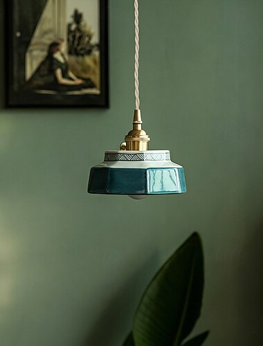  Lámpara colgante pequeña de cristal verde, lámpara colgante de porcelana azul y blanca, lámpara colgante de cerámica roja, lámpara de araña nórdica moderna para comedor, dormitorio, isla de cocina,