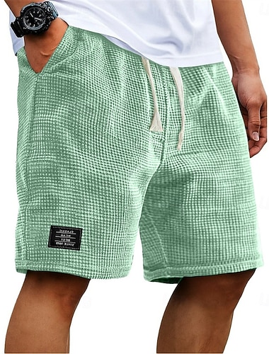  Herren Waffel-Shorts Sommershorts Strandshorts Freizeitshorts Kordelzug Elastischer Bund Einfarbig Komfort Knielang Täglich Outdoor Streetwear Urlaub Mode Weiß Marineblau Mikroelastisch