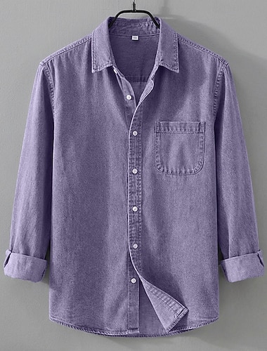  Férfi Ing Alkalmi ing Gombos póló 100% Cotton Acid Wash ing Savmosó ing Fekete Világoszöld Burgundi vörös Sötétkék Bíbor Hosszú ujj Sima Állógallér Hétköznapi Napi Elülső zseb Ruházat Pamut Elegáns