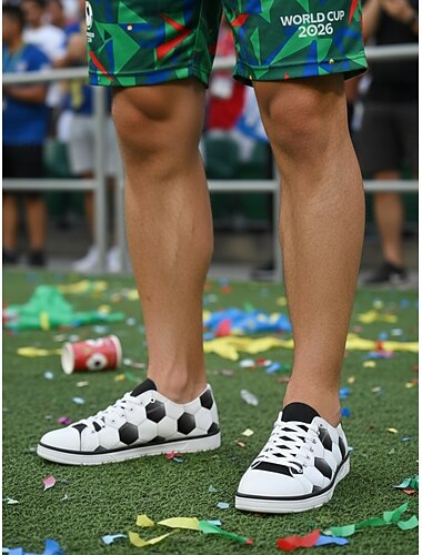  Herren-Sneaker aus Canvas mit Fußballmuster – lässige Schnürschuhe mit Fußballmotiv für Spieltage, Sportveranstaltungen, Streetwear und den Alltag