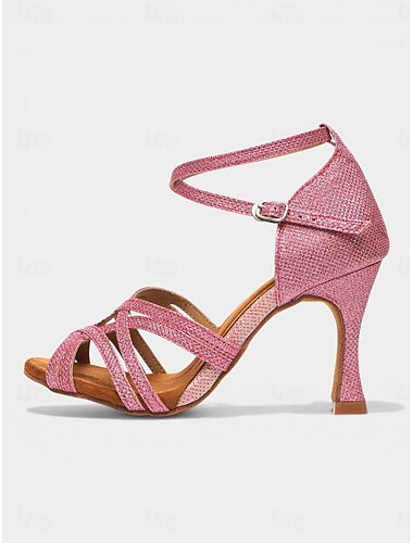  Roze Latijns-Amerikaanse dansschoenen voor dames, met bandjes, open teen en enkelbandje, oefenhakken voor salsa, tango en ballroomdansen. &training