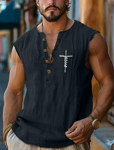  herre singlet med kryss ermeløs t-skjorte andre trykk dyp v-hals skjorte ferie daglig hawaii strandferie lyseblå svart hvit vår &sommerklær