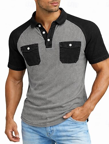  בגדי ריקוד גברים חולצות פולו חולצה 100% כותנה חומצה קזו'אל חגים דש שרוולים קצרים אופנתי בסיסי קולור בלוק עם טקסטורה כפתורים וינטאג' קיץ אביב כל העונות לבן סגול תלתן אפור חולצות פולו