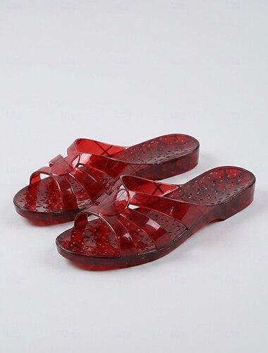  Rode jelly slippers voor dames - vintage Y2K retro waterdichte strandslippers met profielzool voor tropische vakanties, loungen bij het zwembad en spelen op het strand in de zomer