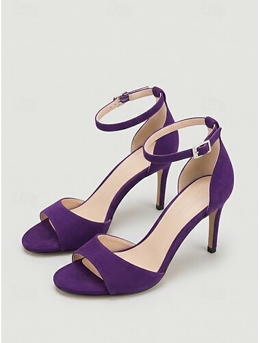  naisten violetit mokkanahkaiset nilkkaremmillä varustetut sandaalit, avokärkiset stilettokorkokengät cocktailjuhliin, häihin &iltatapahtumat