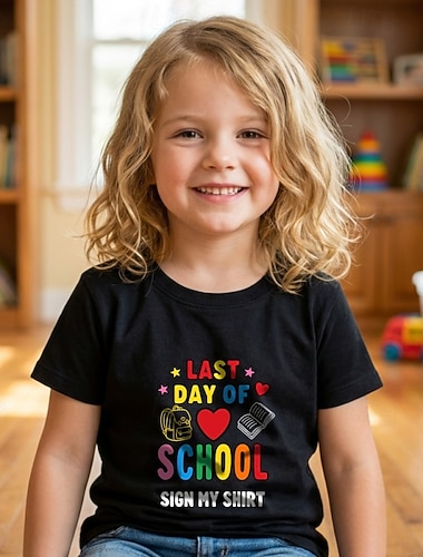  100 % bomull Barn Flickor Svart Hjärta Grafisk Bokstav T-shirt Rund hals Kortärmad Semester Sport & Utomhus Vardag Semester Sport Mode Tryck Vår Alla årstider