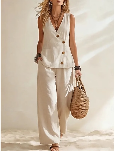 Damen Hosen-Sets Ärmellos V Ausschnitt Einfach Mode Streetwear Lässig Täglich Outdoor Blau Schwarz Rosa Sommer Lässiger Schnitt