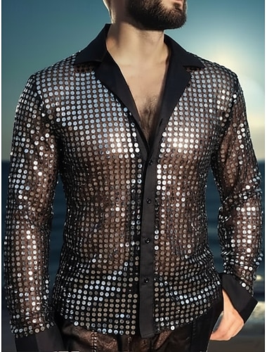  عتيق / معتق السبعينات الثمانينات تي شيرت ستايل هبي ديسكو ترتر معدني لامع ملابس تنكرية رجالي زي الكرنفال كريسماس عيد الميلاد عيد الرعب مهرجان مناسب للحفلات فخر موكب شهر الفخر للبالغين قميص