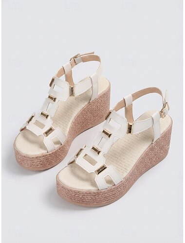  Dame Feriereise Øy og cruise Metall Kile Rund Tå Ferie Fuskelær Tøfler Svart Hvit Gul