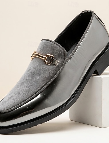  Grijze en zwarte loafers met spitse neus voor heren, elegante instapschoenen, comfortabel en modieus, geschikt voor mannen, zakelijke evenementen, bruiloften, feesten en avondkleding.
