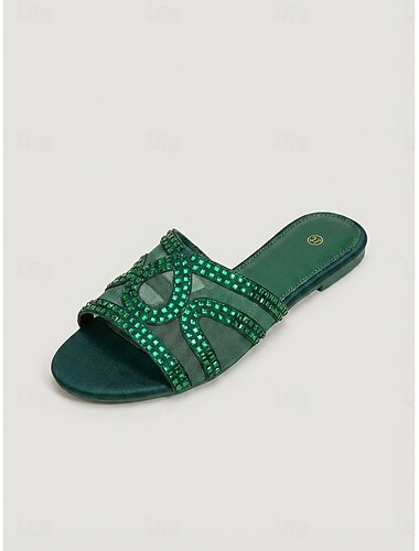  Naisten boheemit ruskeat verkkokankaiset matalat sandaalit - mukavat sandaalit kimaltelevilla kultaisilla strassikivillä ulkoiluun ja trooppisiin lomiin &kesäillan tapahtumia