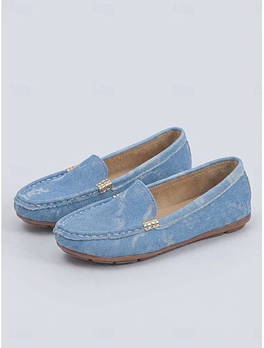  Denimblaue Slip-On-Penny-Loafers für Frauen – Leichte Komfort-Flatschuhe für den täglichen Gebrauch Reisen Gehen und lässige Ausflüge