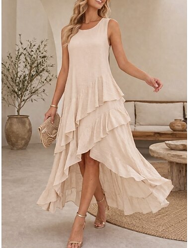  Dames Halflange jurk Zonnejurk Witte jurk A lijn jurk Zomerjurk Vakantie Casual Boho Dagelijks Feestdagen Zomerjurk Normale pasvorm Effen Mouwloos Strakke ronde hals Zwart Wit Rood Leger Groen Zomer