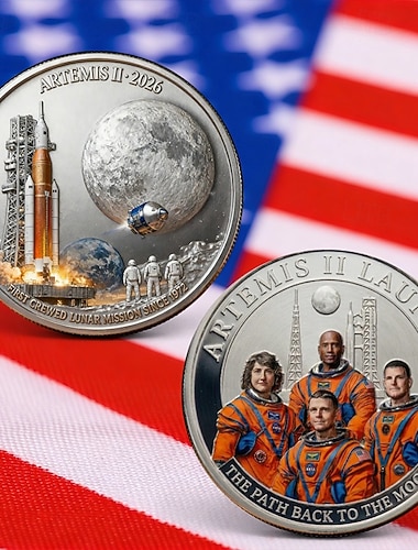  Gedenkmünze zur Artemis-II-Mondmission, Sammlermünze für Weltraumbegeisterte, Silbermünzen zur Mondlandung für die Heimdekoration, für Sammler und Astronomie-Fans