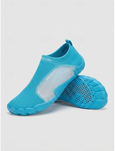  أحذية مائية نسائية زرقاء شبكية، جوارب مائية محبوكة سريعة الجفاف وغير قابلة للانزلاق، أحذية خفيفة الوزن وجيدة التهوية للشاطئ والسباحة والغطس والغوص وركوب الأمواج & جولة على الأقدام