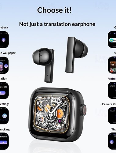  Écouteurs intra-auriculaires avec traduction IA, écouteurs sans fil Bluetooth 6.0 et interprétation en temps réel &Enregistrement et transcription, boîtier de charge type montre connectée, audio haute