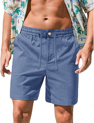  Herren Shorts Leinenshorts Sommershorts Strandshorts Kordelzug Elastischer Bund Einfach Komfort Atmungsaktiv Kurz Täglich Outdoor Strand Urlaub Mode Blau Schwarz Unelastisch