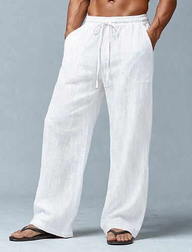  Homens Calças Calça casual Calça verão Calças largas Calças de praia Com Cordão Bolso frontal Perna reta Tecido Conforto Macio Comprimento total Casual Diário Ao ar livre Moda Havaiana Preto Branco