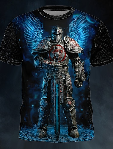  herrevinger fantasi ridder magisk sverd kriger rustning gotisk mystisk grafisk t-skjorte heldekkende trykk normal passform streetwear avslappet daglig designerklær s m l xl xxl xxxl