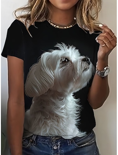  Påske Dame T skjorte Trykt mønster Grafisk Dyr Tegneserie Mote Stilfull Klassisk Kortermet Crew-hals Vanlige topper Avslappet Daglig Helg Blå Lys beige Svart Rosa Lilla Sommer Vår