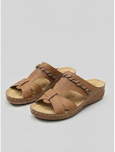  Comfort slippers voor dames – rode sandalen met brede bandjes en kruisdesign, ideaal voor boswandelingen en vrijetijdsbesteding