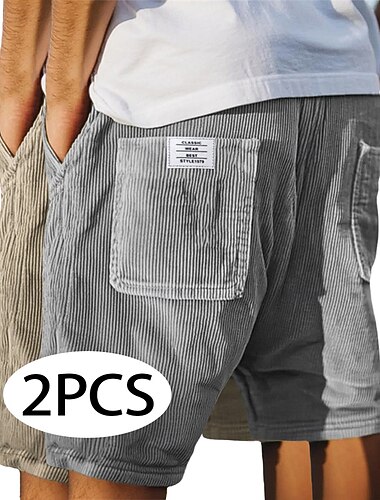  Homme Shorts Short décontracté Short en velours côtelé Avec Poches Taille Élastique Uni Texturé Confort Respirant Court Occasionnel Extérieur Plage Vacances Mode Noir + Bleu Marine bleu ciel + gris