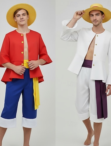  Haveventyrer Solguden Luffy Stråhattpirat Anime Bukser Hatter Drakter Cosplay-drakter Halloween Karneval Ytelse Topp Bukser Belte Til Herre Gutt Barne Voksne