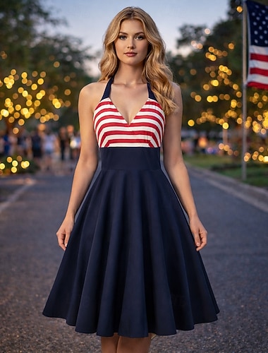  250. rocznica USA Południe Sukienka Bez rękawów Kantar Krój A Strój na bal maskowy Damskie 250. rocznica USA 4 lipca Impreza Dla dorosłych Sukienka Wiosna i lato