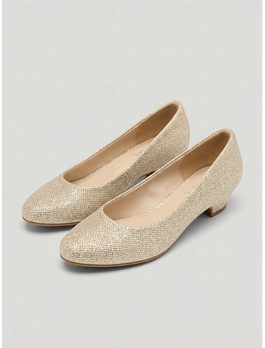  Damenpumps mit niedrigem Absatz, klassische runde Zehenschuhe für Gartenpartys und Hochzeitsgäste &Tagesveranstaltungen