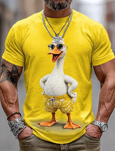  Herren Tiermotiv Ente T Shirt Kurzarm T-Shirt 3D-Druck Rundhalsausschnitt Hemd Lustig Lässig Täglich Straße Blau Weiß Gelb Sommer Frühling Bekleidung S M L XL 2XL 3XL