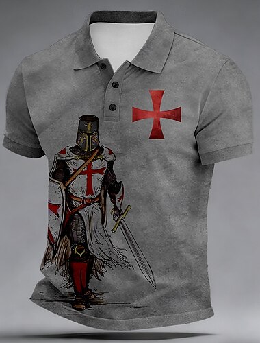  Voor heren Kruis Poloshirts Korte mouw Poloshirt Overhemden met kraag Casual Buiten Alledaagse kleding 3D-afdrukken Knop Zomer Lente blauw Bruin Groen