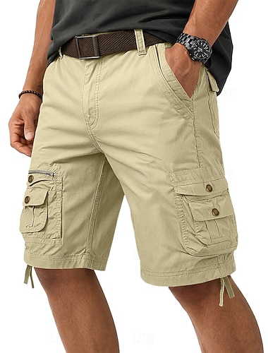  Herren Cargo-Shorts Strandshorts Arbeitsshorts Wander-Shorts Bein Kordelzug Mehrere Taschen tragbar Einfach Knielang Lässig Täglich Outdoor Urlaub Streetwear Schwarz Wein Unelastisch