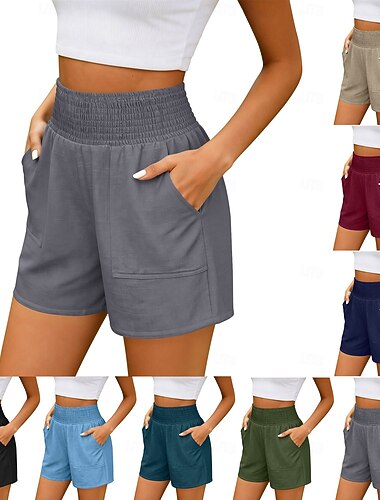  Naisten Kiinalainen Shortsit Loma Perus Lyhyt Korka vyötärö Tavallinen Mukavuus Elastinen Päivittäin Merensininen Musta Rubiini Laivaston sininen Kesä Kevät Loose Fit