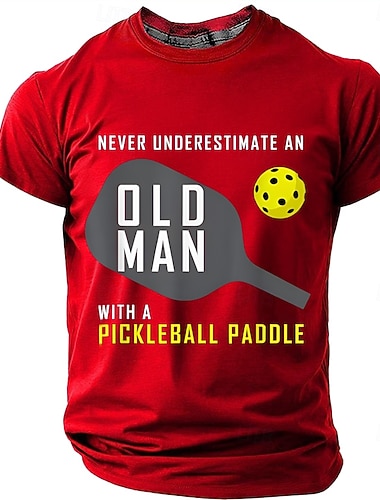  Unterschätze niemals einen alten Mann mit einem Pickleball-Schläger! Lustiges, sportliches Herren-T-Shirt mit Grafikprint, Kurzarm, Rundhalsausschnitt, lässiges Geschenk zum Ruhestand,