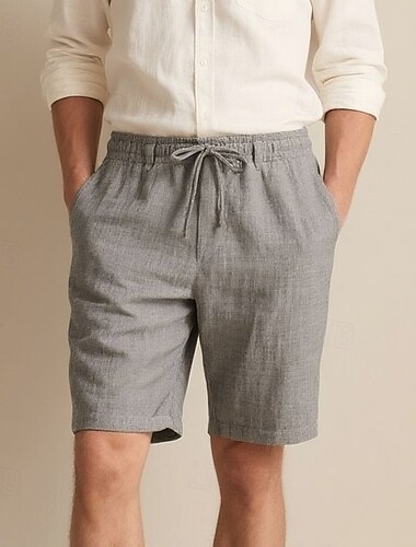  Hombre Pantalones cortos de lino Color sólido Sobre la Rodilla Diario Vacaciones Estilo Étnico Azul Piscina Caqui