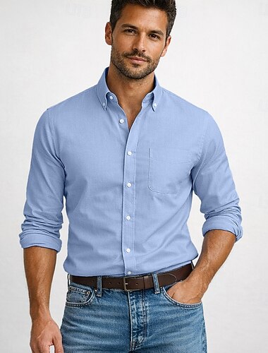  Homme Chemise Chemise habillée Chemise boutonnée Chemise Oxford Uni Quotidien Affaires Bleu Ciel Noir Blanche bleu marine manche longue Col Rabattu Toutes saisons Vêtement Tenue