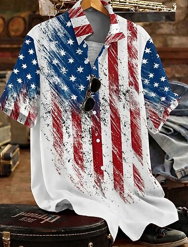  בגדי ריקוד גברים 4 ביולי, יום השנה ה-250 לארה"ב נשר דגל אמריקה חולצה חולצת קיץ חולצה עם כפתורים שרוולים קצרים פטריוטי בָּחוּץ חגים קיץ אביב צווארון מתקפל הדפסת תלת מימד חולצות צווארון לבן 1