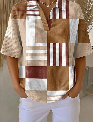  Women's Waffle Shirt Casual Shirt Summer Tops Graphic Geometric Elegant Vacation Vintage Sleeveless Collar Regular Tops Daily Outdoor Streetwear Yellow Khaki Rainbow Summer Spring Fall