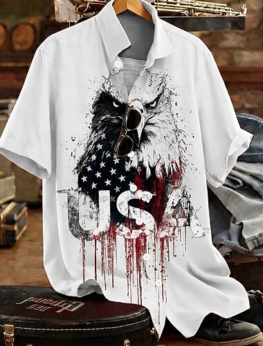  Herren 250. Jahrestag des Unabhängigkeitstages der USA am 4. Juli Adler Amerikanische Flagge Hemd Sommerhemd Knopfhemd Kurzarm Patriotisch Outdoor Ferien Sommer Frühling Umlegekragen 3D-Druck Hemden