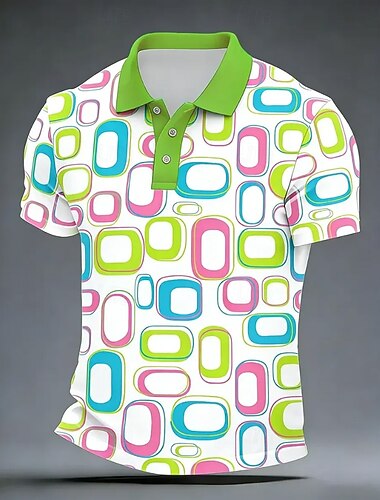  Voor heren Meetkundig Poloshirts Korte mouw Poloshirt Revers Casual Sportkleding 3D-afdrukken Knop Lente zomer blauw Paars Groen